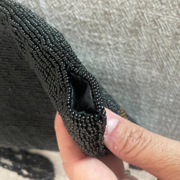 Beaded Tropical Crossbody Purse with Palm Tree Black 7" x 6" Flawed! - Picture 6 of 6